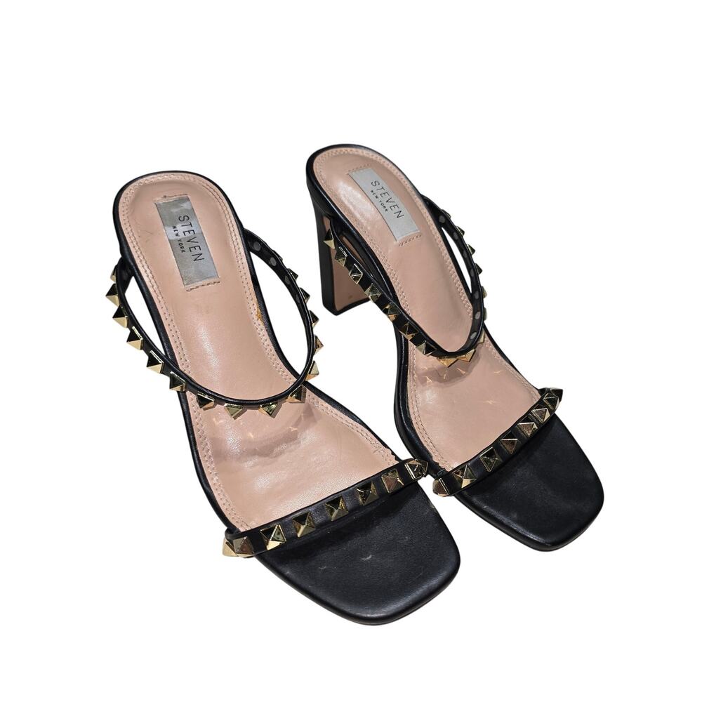 Steven New York Womens Heels Embellished Studded Leather Black size 8.5